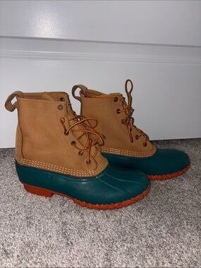 L.L. Bean Two-Tone Duck Boots in Tan and Teal